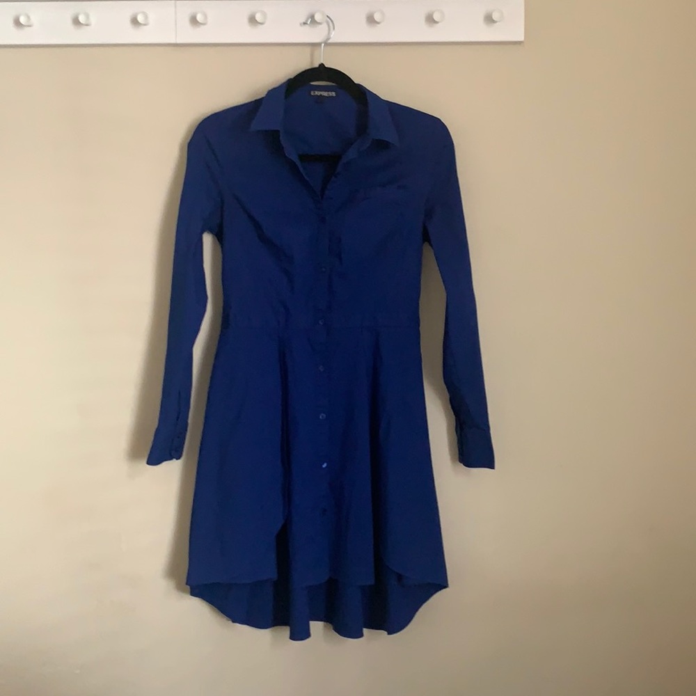 Bright blue button down dress